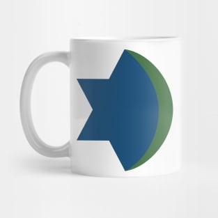 Combination of Star of David with Crescent religious symbols in flat design icon Mug